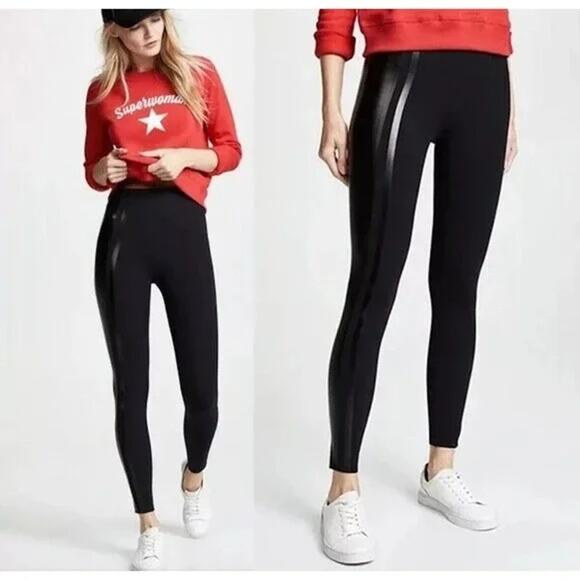 SPANX by Sara Blakely Leggings Gloss‎ Side Stripes Women’s Size Large Black - Picture 9 of 9